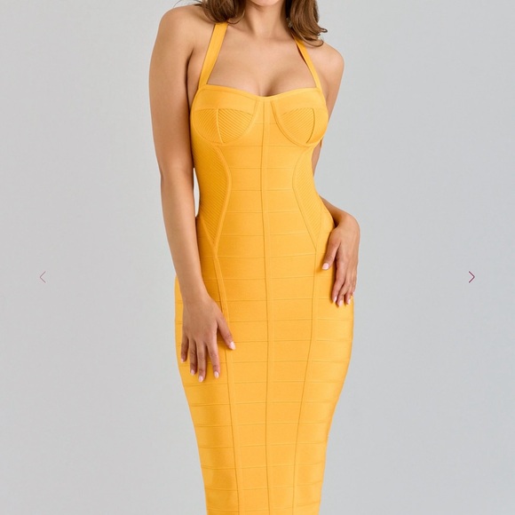 House of CB Mustard Midi Dress - Picture 1 of 4